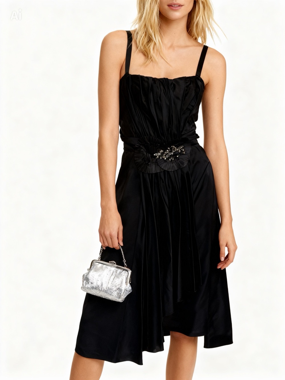 Dolce & Gabbana Black Sleeveless cocktail Dress with Embellished Waist